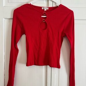 Derek Heart Red Long Sleeve Top with Ring Detail